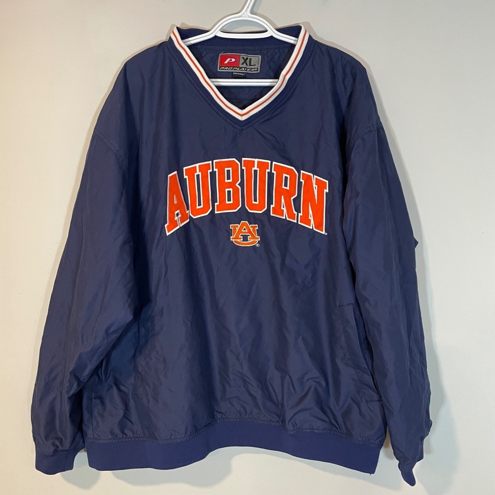 Pro Player Auburn Tigers Mens XL Navy Blue V-Neck Windbreaker Pullover Windshirt